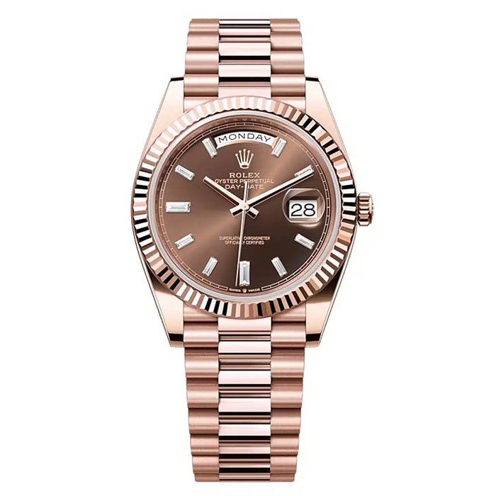 Rolex Day-Date Chocolate Baguette Index 40mm Everose Gold Watch