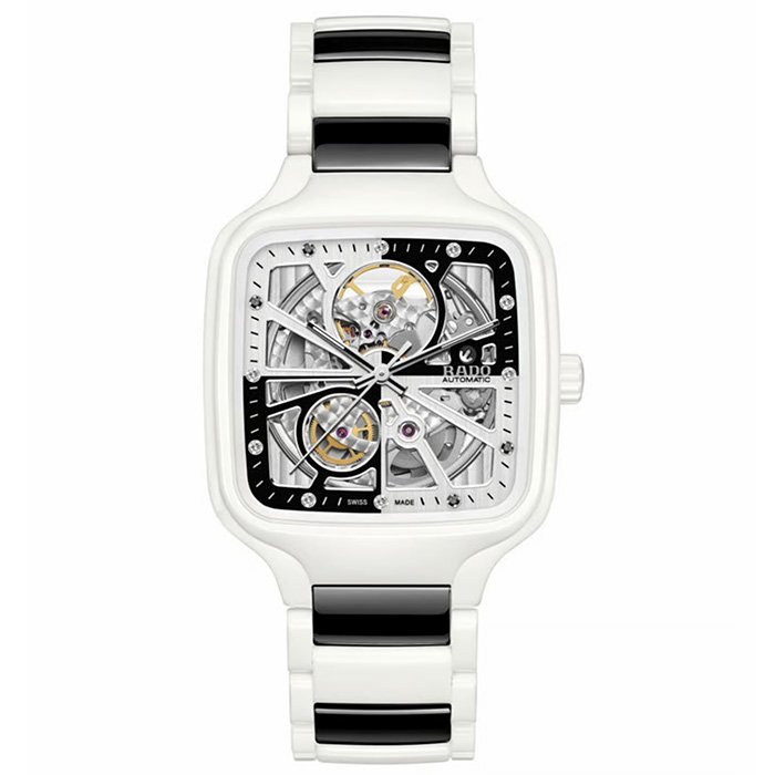Rado True Square Unisex Automatic White & Black Dial Analog Ceramic Watch R27073752