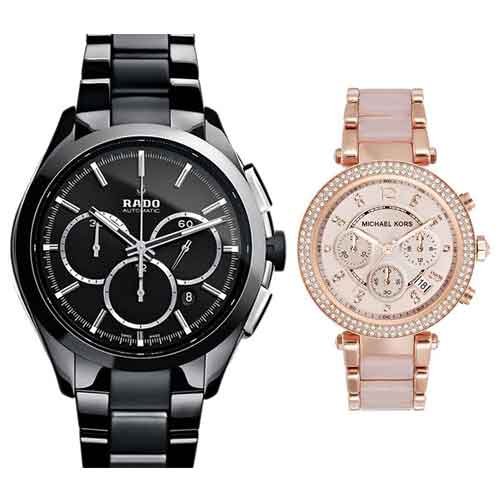 COMBO - RADO HYPERCHROME FULL BLACK & Michael Kors Analog Rose Dial Women Watch-MK5896I